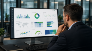 Menadžer prati ključne pokazatelje uspješnosti na Qlik Sense dashboardu